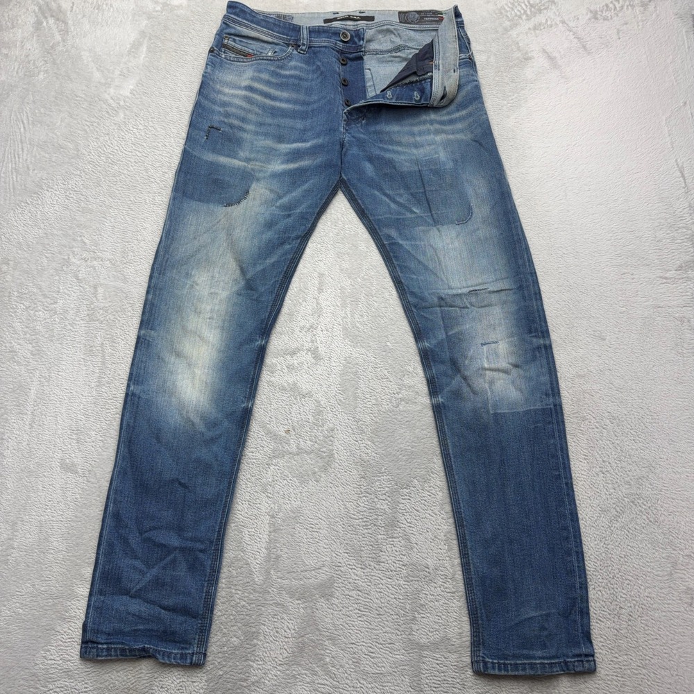 Diesel Jeans Mens 30 Blue Tepphar Slim-Carrot D.N.A. Distressed Stretch Denim